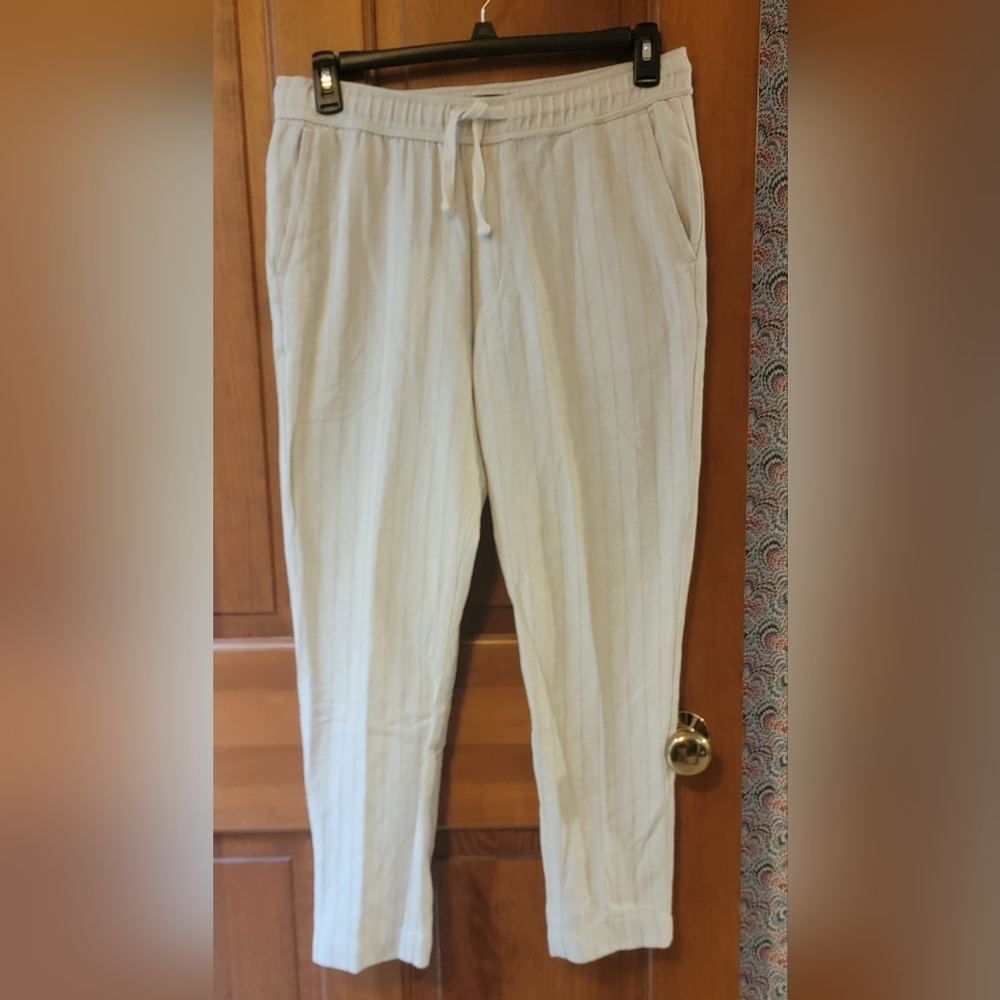 ZARA Cream Striped Textured Pull-On Drawstring Lounge Pants Size Large